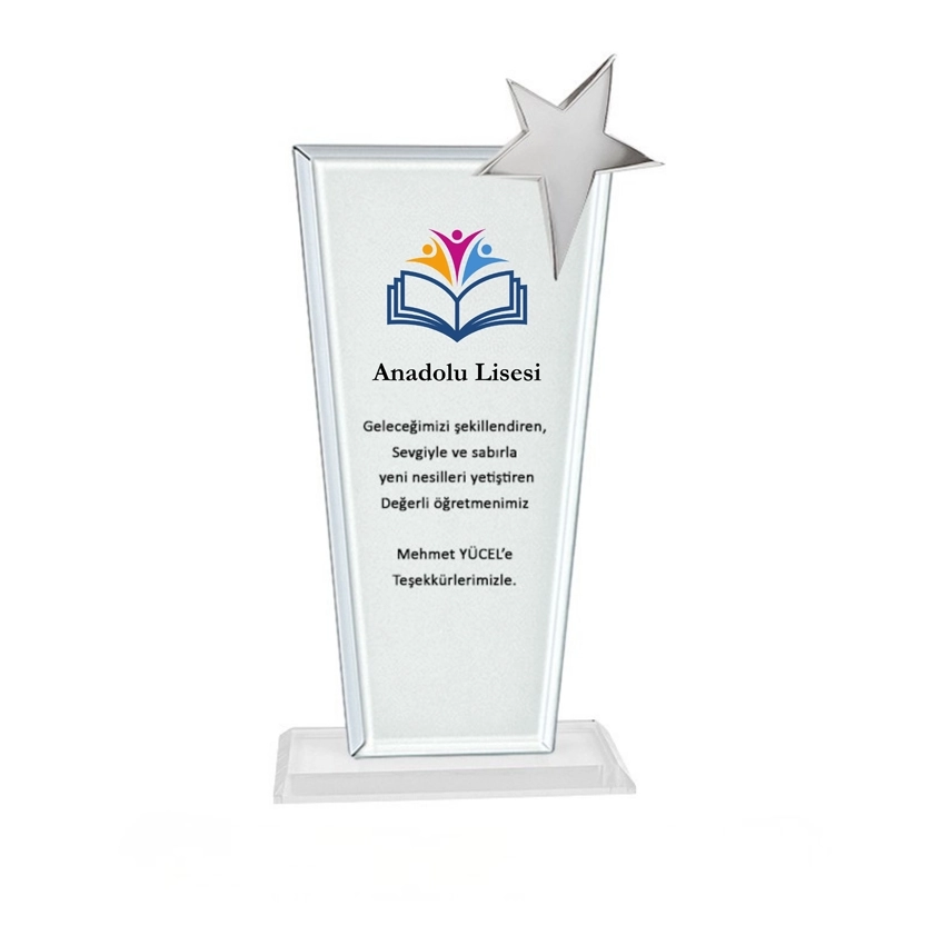 Kristal gümüş metal yıldızlı  plaket