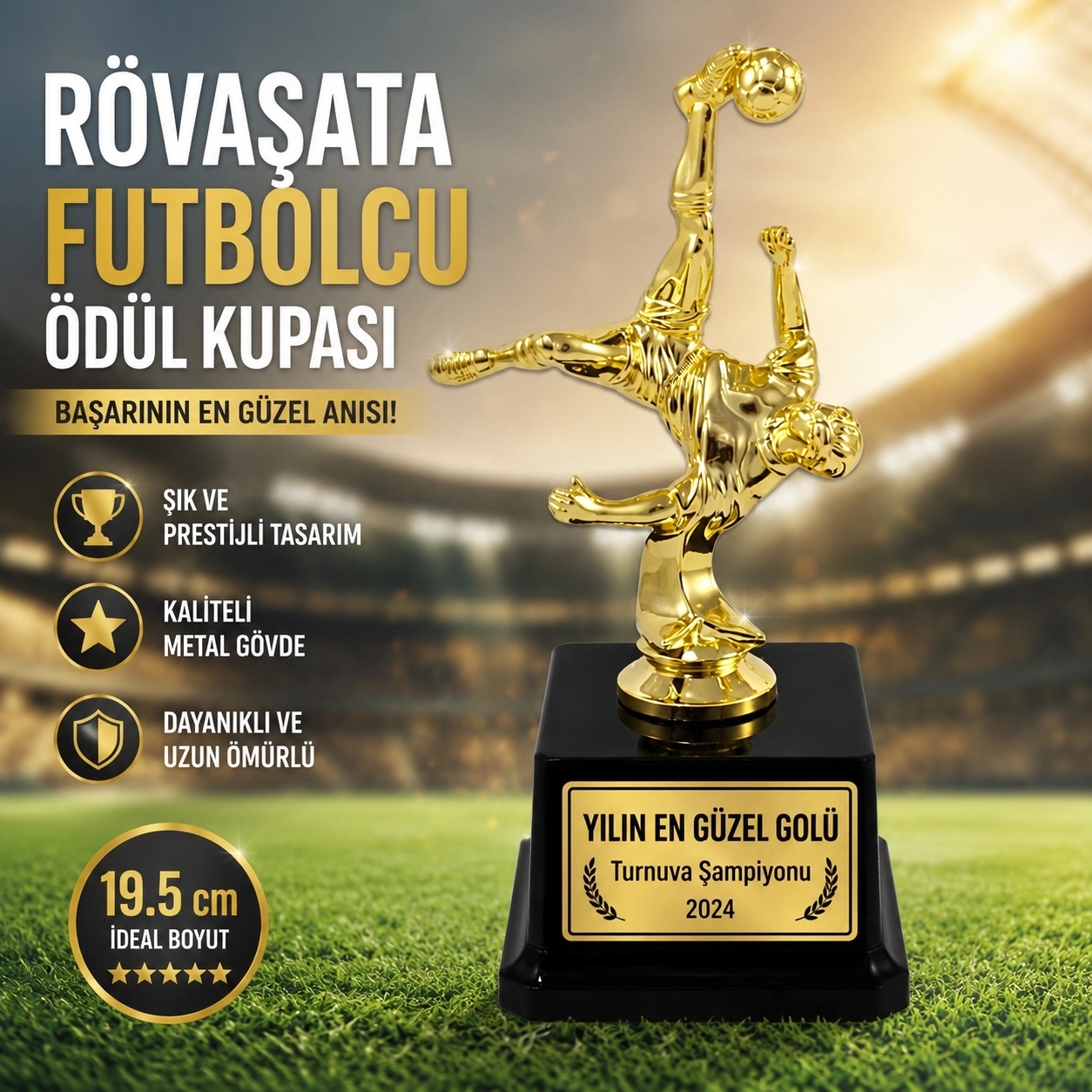 Rövaşata Futbolcu Ödül Kupası Altın- yazı baskı dahil