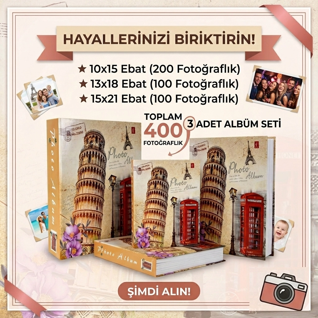 400’lük 10x15/13x18/15x21 pisa Desenli Fotoğraf Albümü