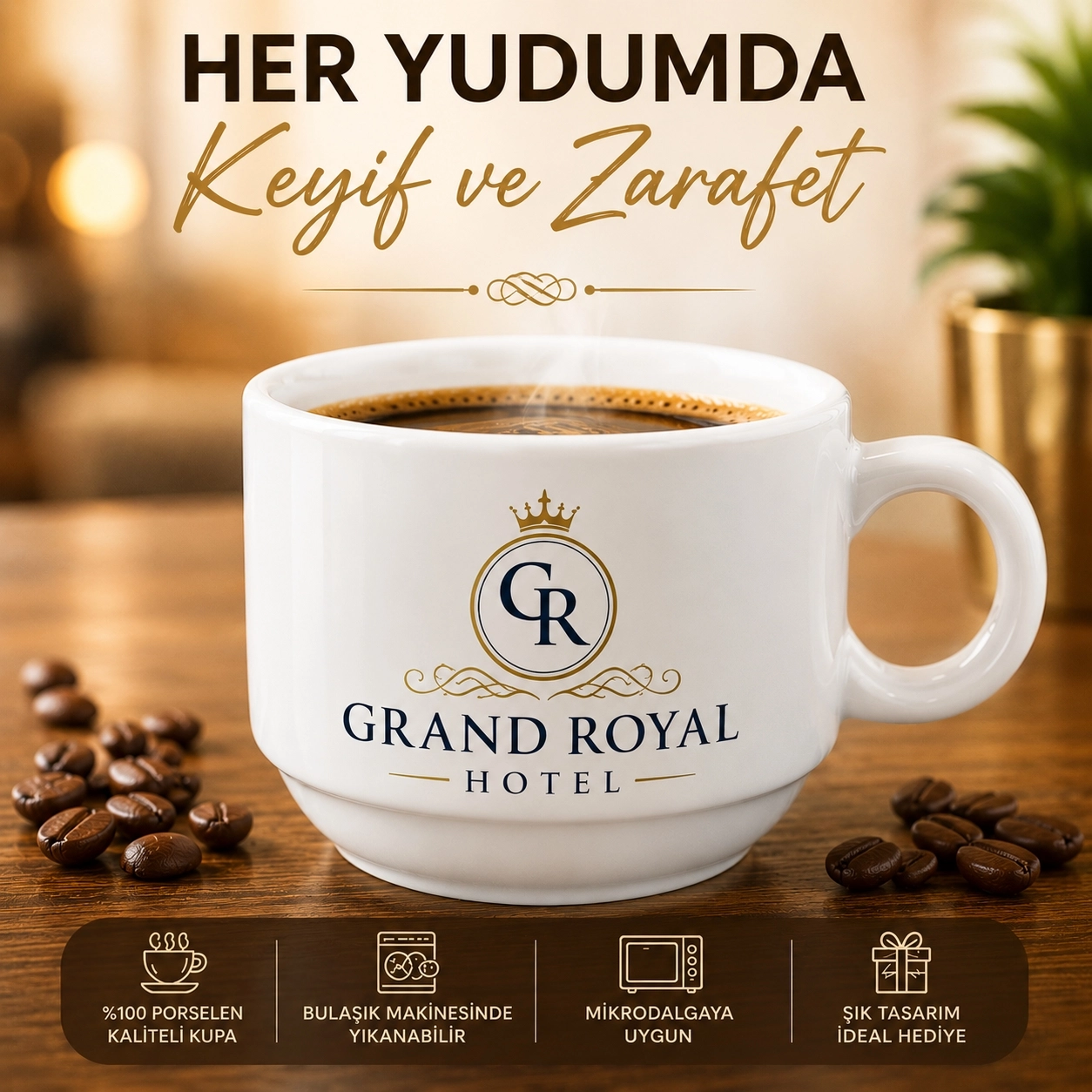 Elegance  Beyaz Porselen Kahve Fincanı - Kutulu