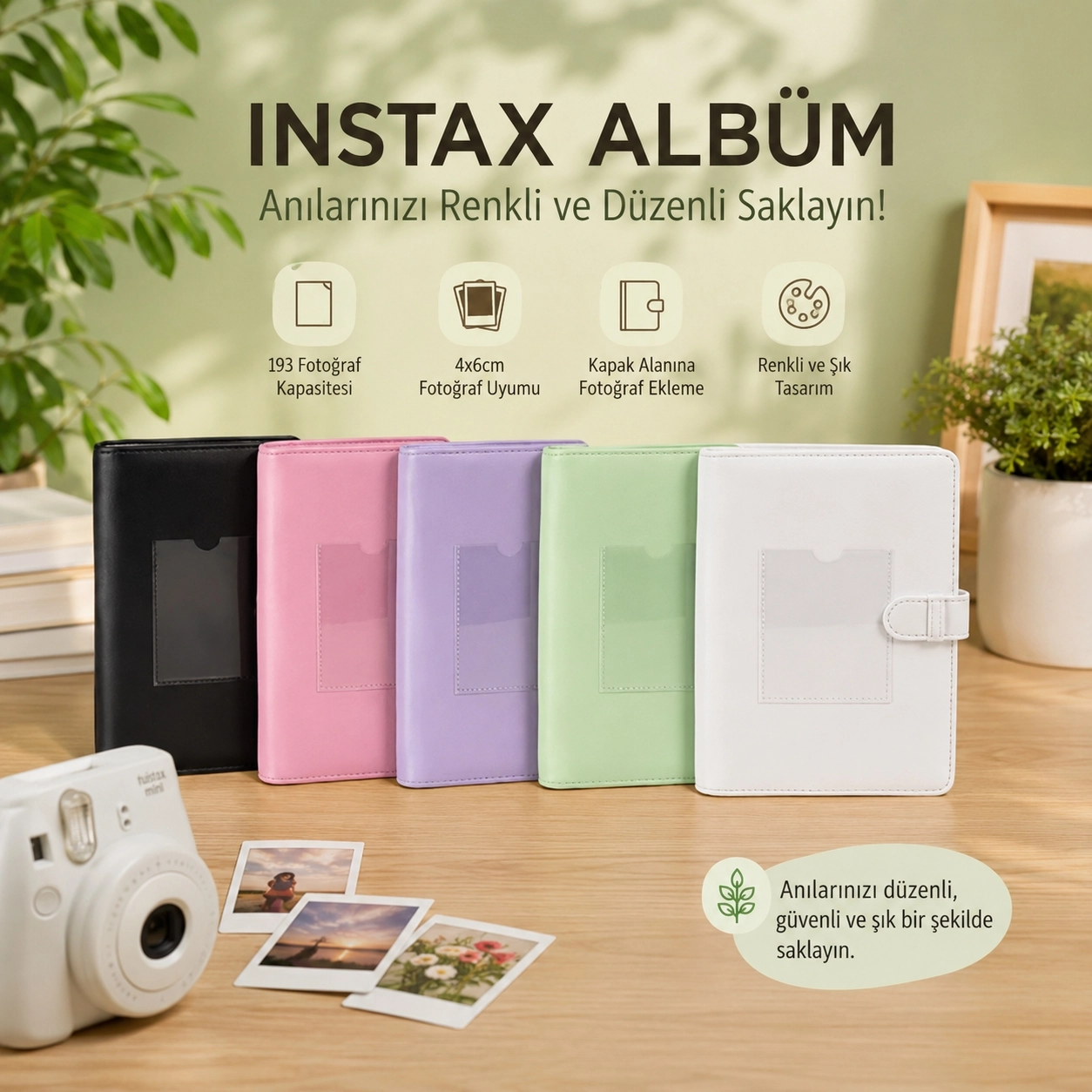 48 Instax  Polakart+İnstax Polakart Cepli Fotoğraf Albümü - 193 Kapasite