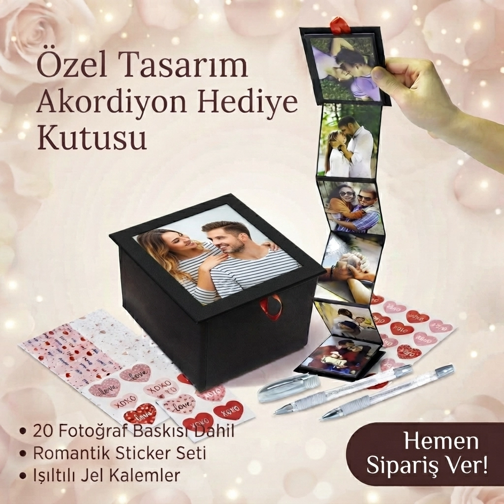 Siyah Akordiyon Hediye Kutusu (baskılar dahil)