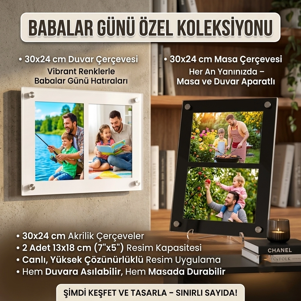 Akrilik İkili Fotoğraf Çerçevesi - 13x18cm-baskılar dahil