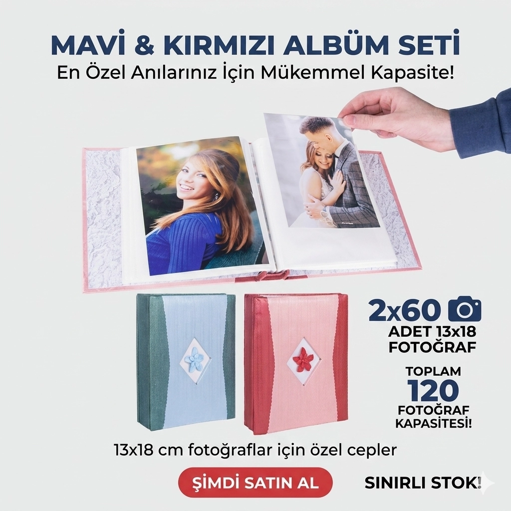 120 lik 13x18cm Fotoğraf Albümü-mavi /pembe çiçek