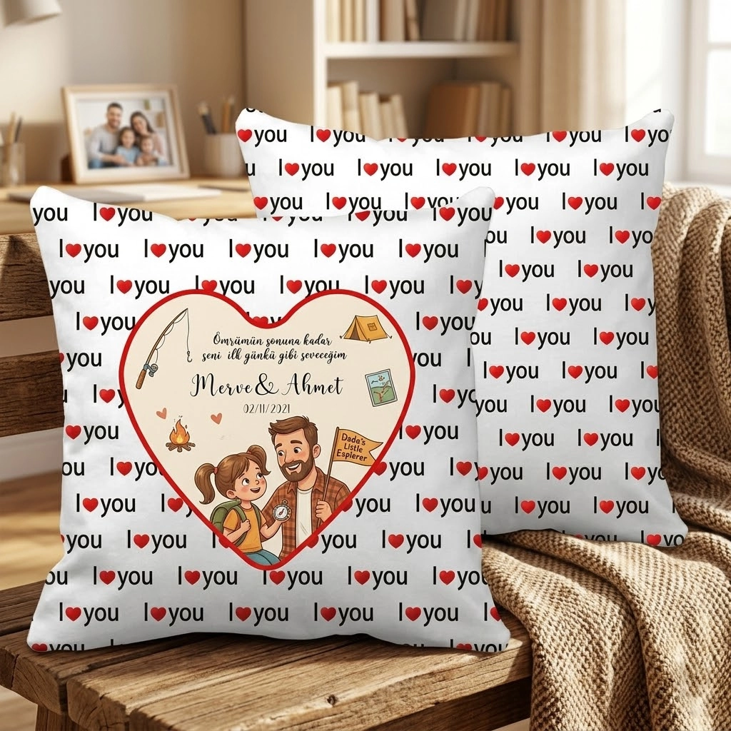 I Love You Kalp Desen  Yastık 