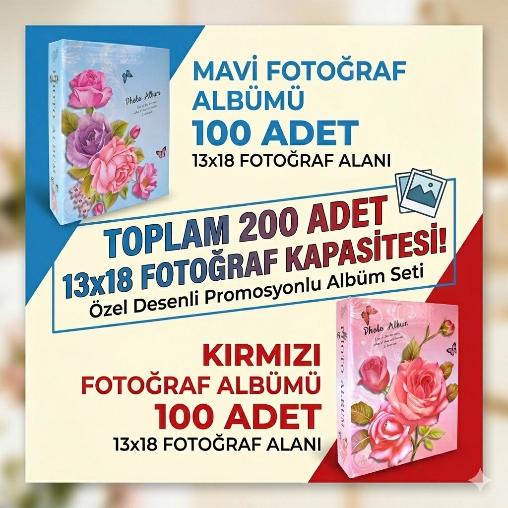 200’lük Renkli Desenli 13x18  Fotoğraf Albümü_2 adetx100