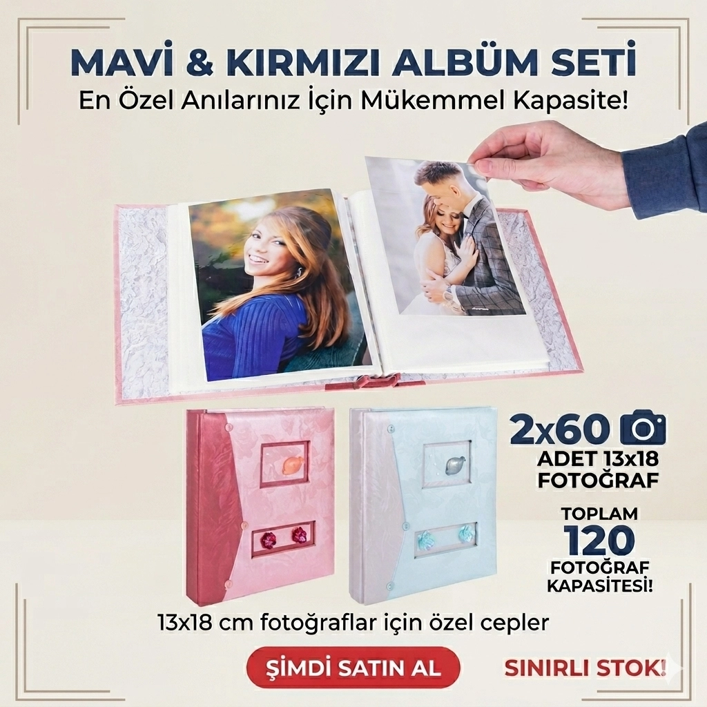 120 lik 13x18cm Fotoğraf Albümü-mavi /pembe balık