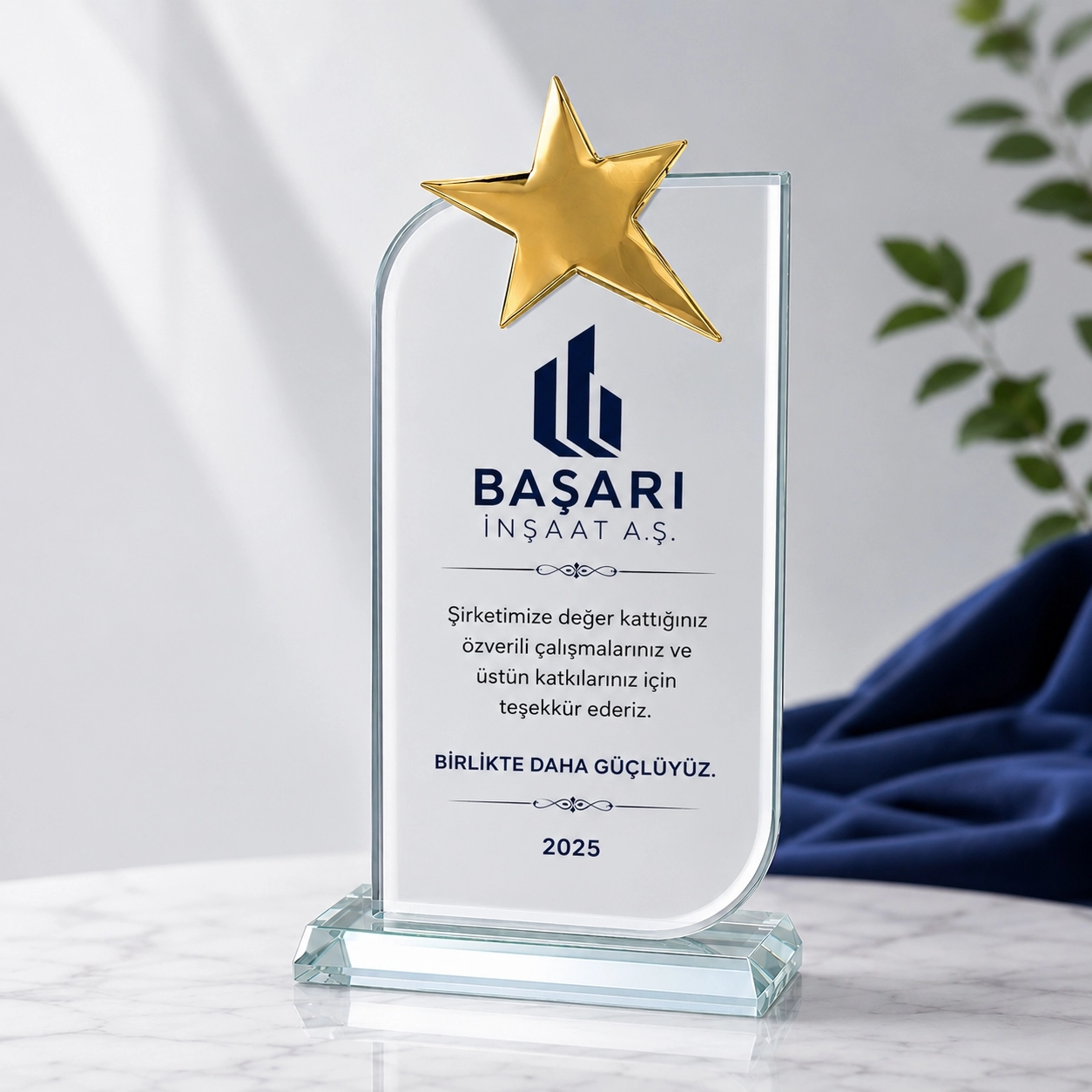 Kristal plaket metal yıldız ve kadife kutulu
