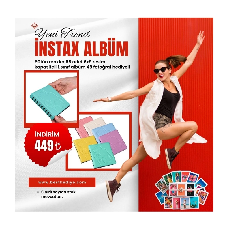 48 Instax  Polakart+ Fotoğraf Albümü - 68 Kapasite