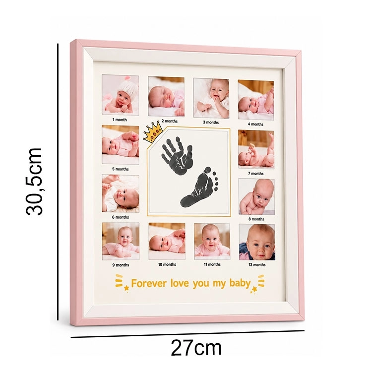 Ahşap 12 Aylık Yeni Doğan Bebek Fotoğraf Anı Çerçevesi - Pembe