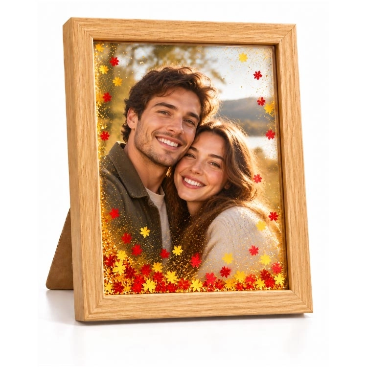 Ahşap Sulu Altın Simli Fotoğraf Çerçevesi - 15x20cm