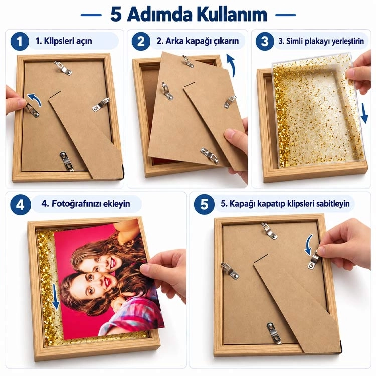 Ahşap Sulu Altın Simli Fotoğraf Çerçevesi - 15x20cm
