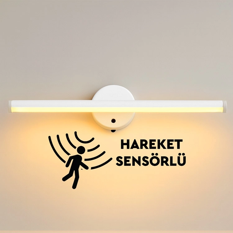 Beyaz Sensörlü Yapışkanlı Kablosuz Pilli Gün Işığı Led Aplik