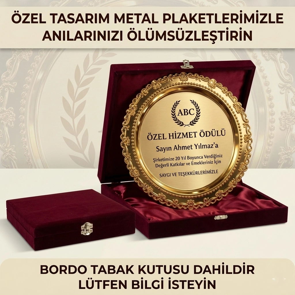 25cm Lüx metal Tabak,  Kadife Bordo lüx kutu 28x28 cm