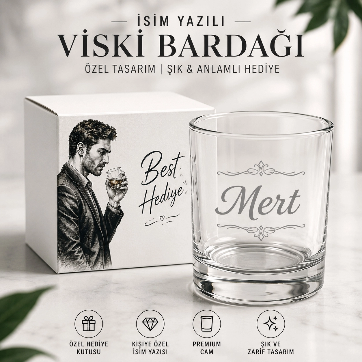  Şeffaf Cam Viski Bardağı - Kutulu