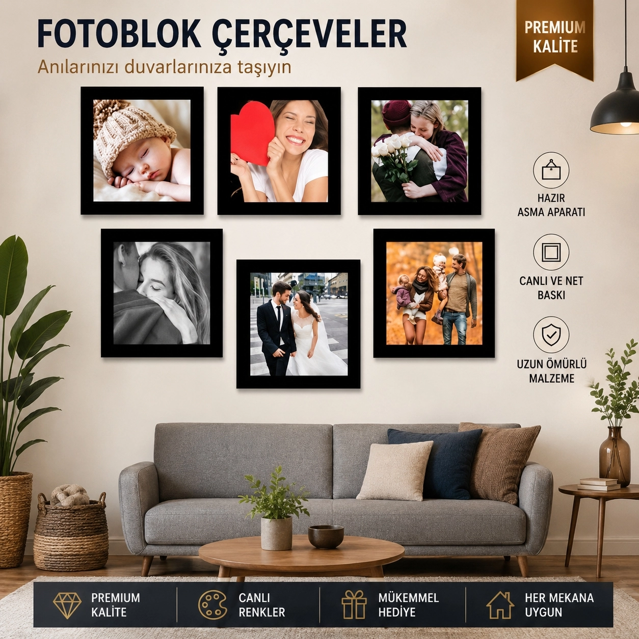 Yapışkanlı 6 lı Fotoblok türü çerçeveler  20x20