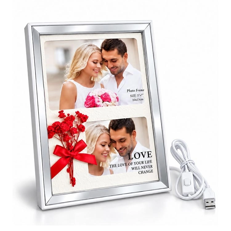 Çift Fotoğraflı Led Işıklı Fotoğraf Çerçevesi