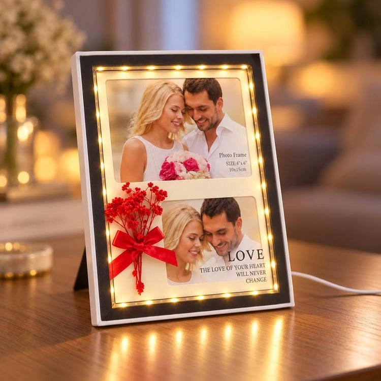 Çift Fotoğraflı Led Işıklı Fotoğraf Çerçevesi