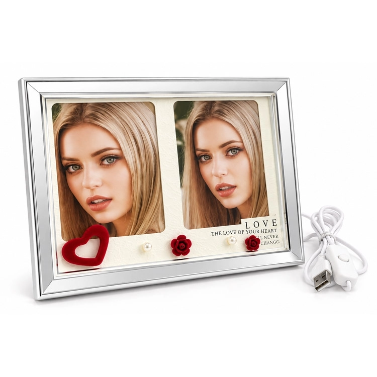 Dekoratif Çift Fotoğraflı Led Işıklı Fotoğraf Çerçevesi