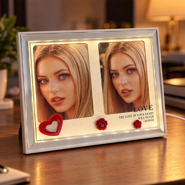 Dekoratif Çift Fotoğraflı Led Işıklı Fotoğraf Çerçevesi