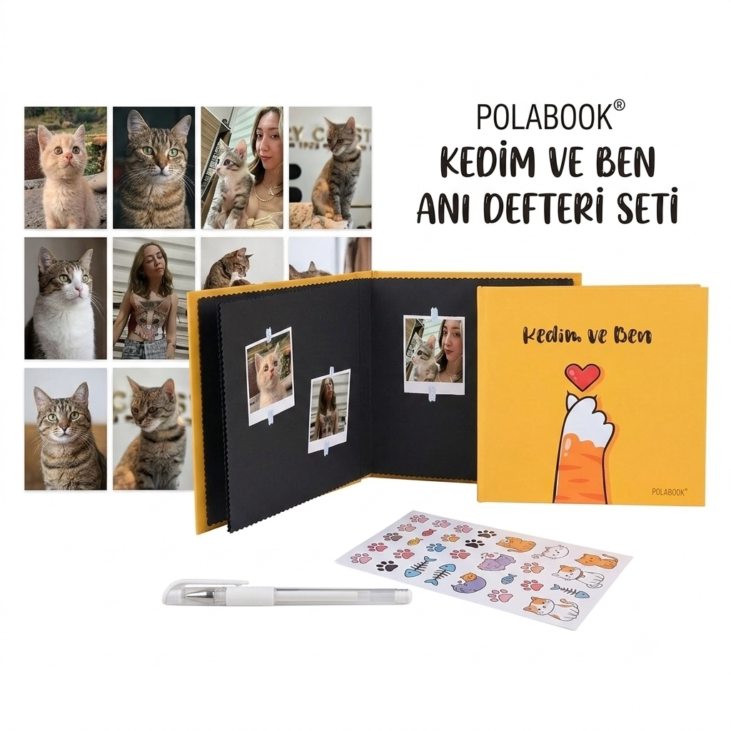 10 adet 10x15 resim+Polabook® Kedim Ve Ben Anı Defteri(kalem+sticker)
