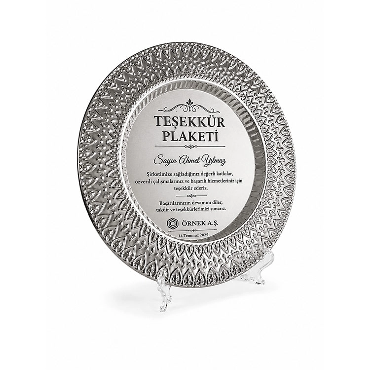Gümüş Metal Supla Tabak Kalp Desenli - 25cm  Kadife  lüx kutu 28x28 cm