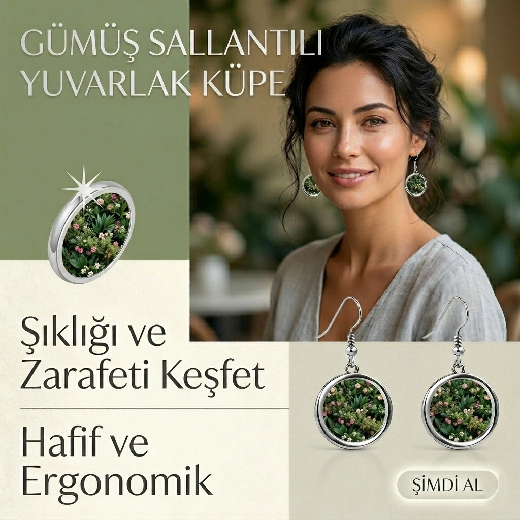Gümüş Sallantılı Yuvarlak Küpe