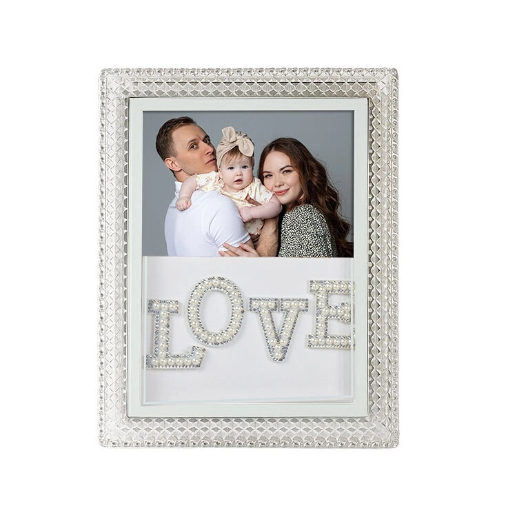 Led Işıklı İnci Taşlı Love Kristal Fotoğraf Çerçevesi - 20x25cm