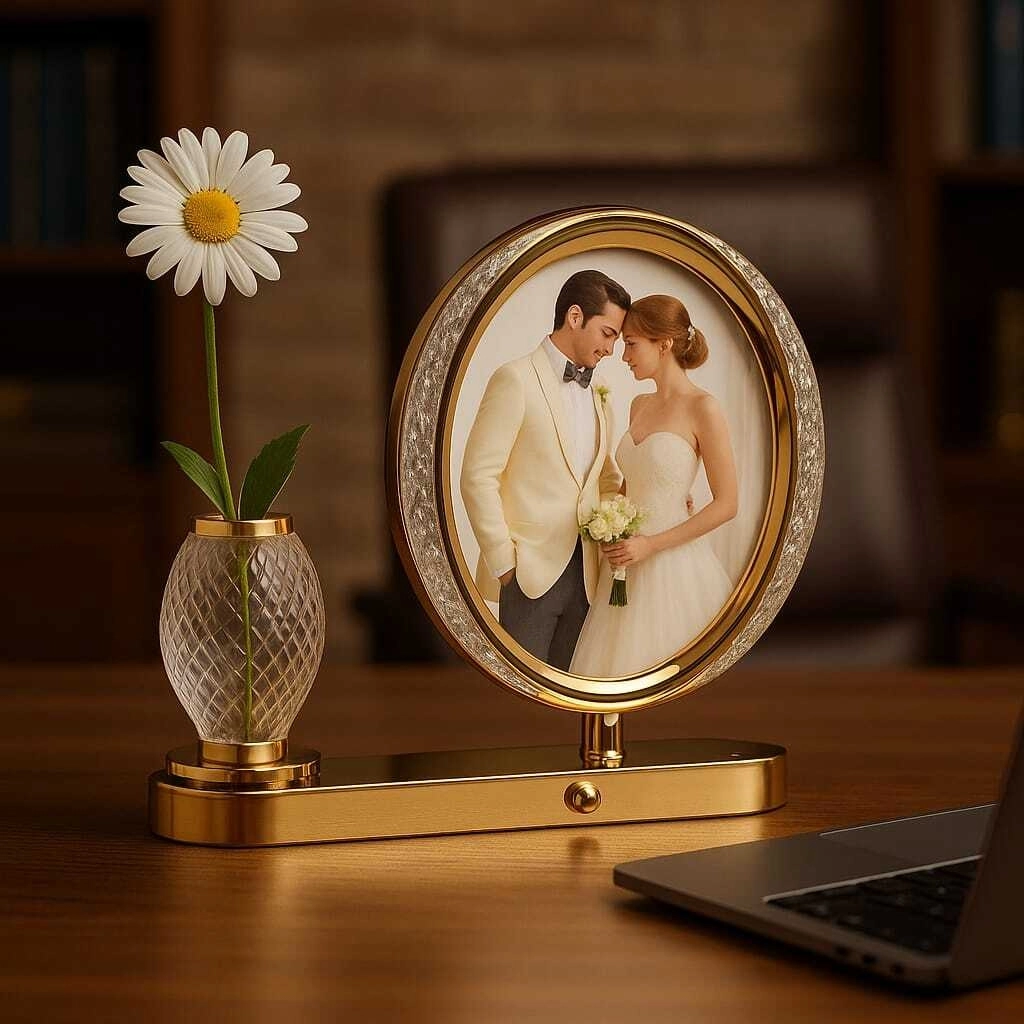 Ledli Kristal Vazolu Fotoğraf Çerçevesi - 25x28cm