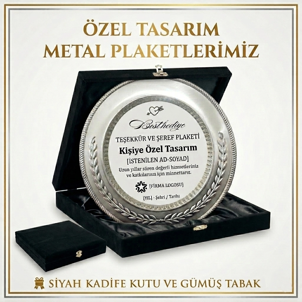 25cm Silver metal Tabak,  Kadife Siyah lüx kutu 28x28 cm