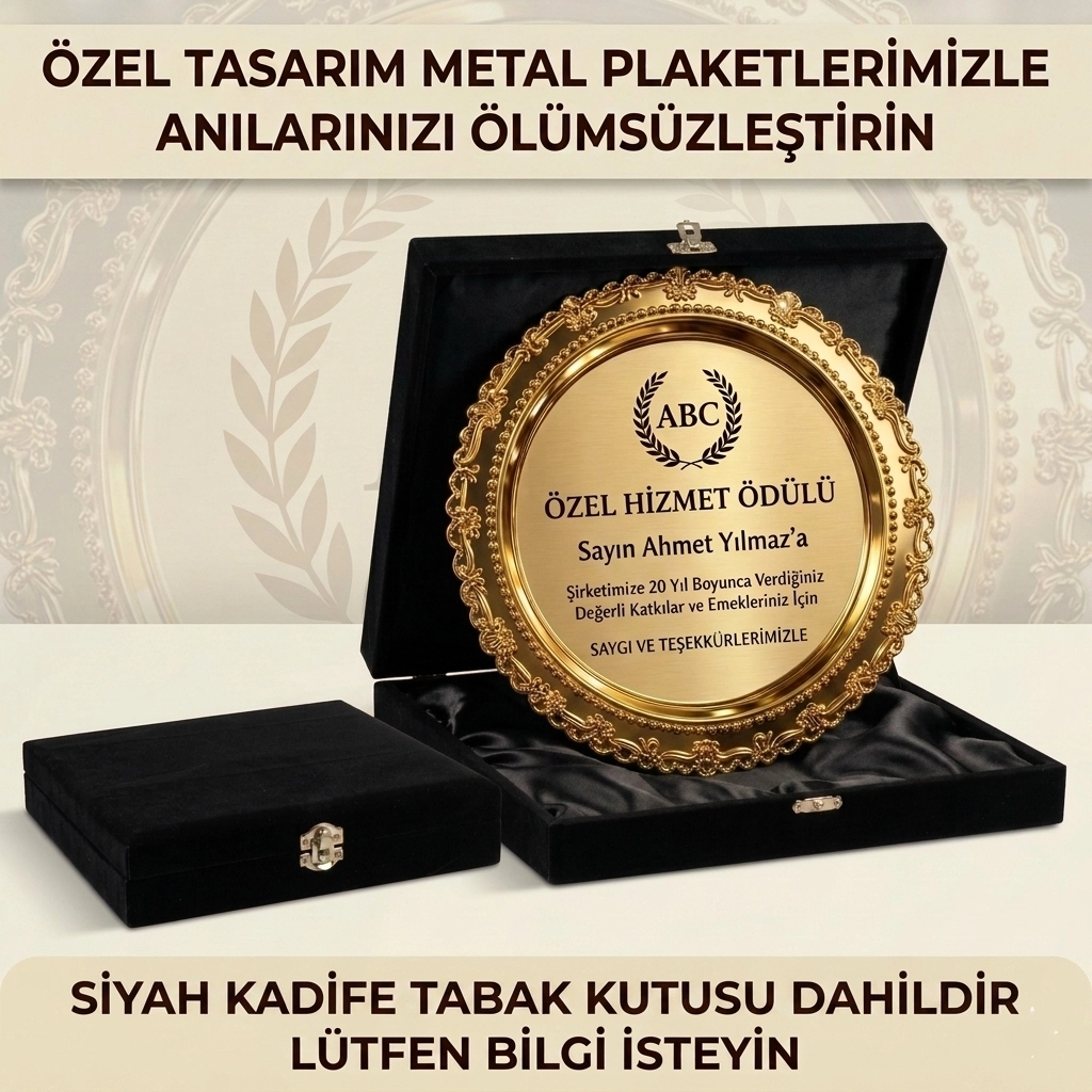 25cm Lüx metal Tabak,  Kadife Siyah lüx kutu 28x28 cm