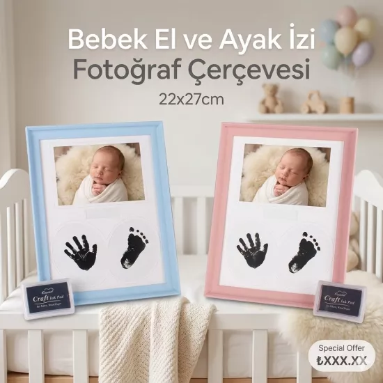 Bebek El ve Ayak İzi Fotoğraf Çerçevesi - 22x27cm