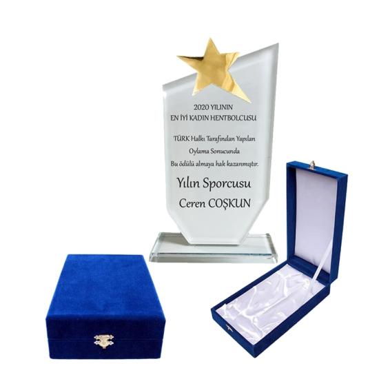 Kristal yıldızlı plaket-kadife kutulu