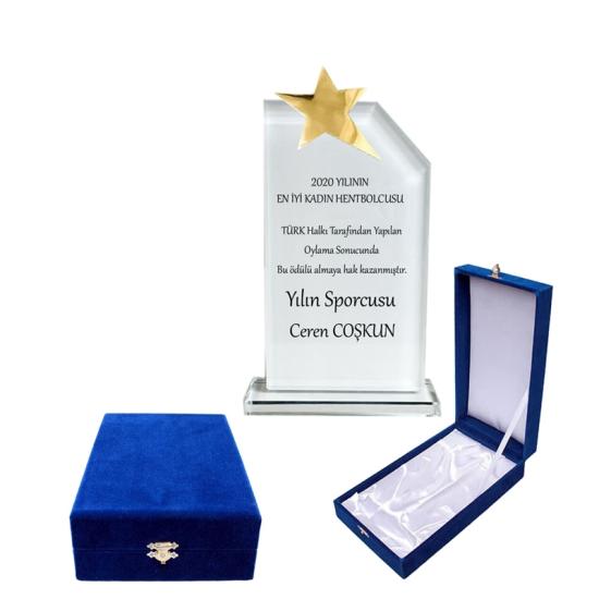 Kristal yıldızlı plaket-kadife kutulu