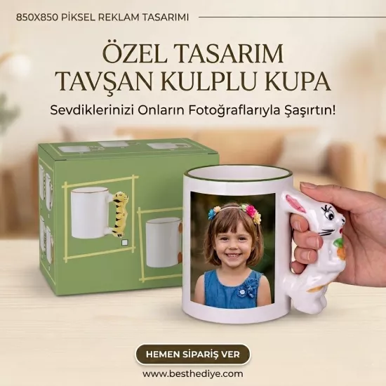 Sevimli Tavşan Figürlü Kupa Bardak