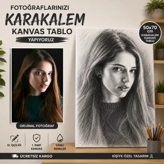 Kanvas Karakalem 50x70 baskı