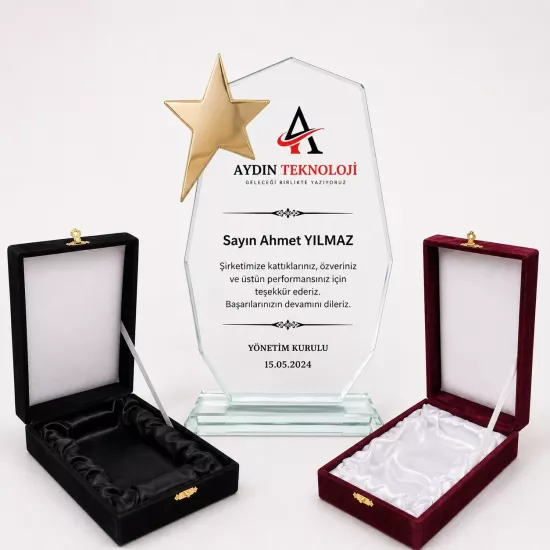   Kadife kutulu   Cam Kristal Plaket yıldızlı