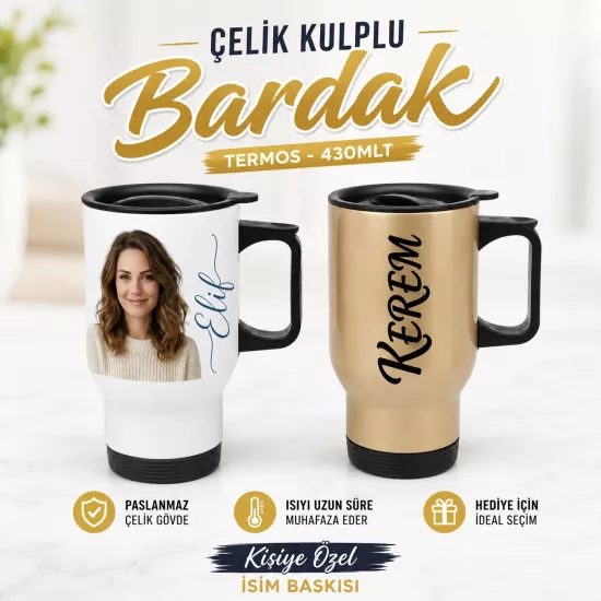  Kulplu Çelik Bardak Termos - 450mlt