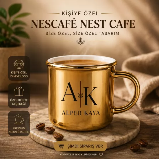 Altın Enamel Kupa Bardak - Kutulu 2 adet