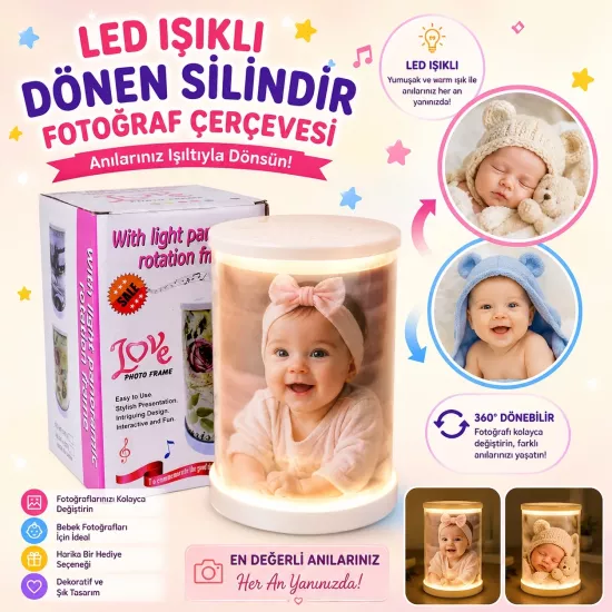 Led Işıklı Dönen Silindir Fotoğraf Çerçevesi