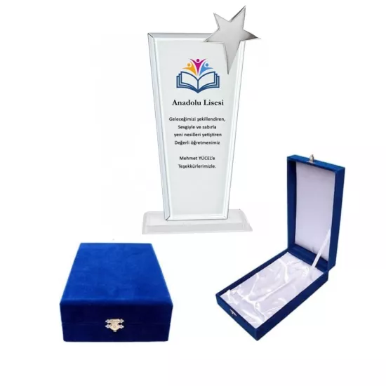   Kadife kutulu   Cam Kristal Plaket yıldızlı