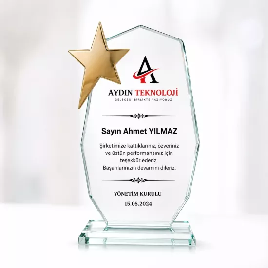 Dokuzgen Cam Kristal Plaket Yıldızlı