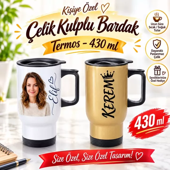  Kulplu Çelik Bardak Termos - 450mlt