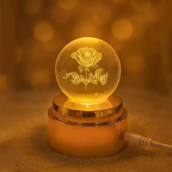  Dönen Ledli I Love You Kristal Cam Küre 