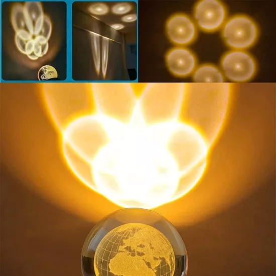 3D Led Işıklı Kalpli Kristal Cam Küre 