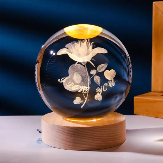 3D Led Işıklı I Love You Kristal Cam Küre 