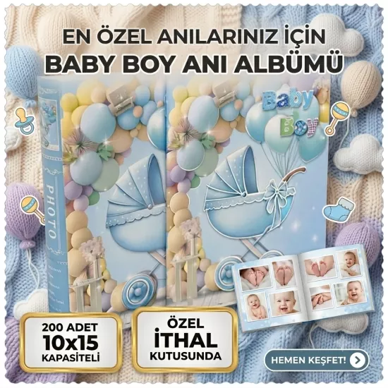 200’lük Kutulu Erkek Bebek Fotoğraf Albümü 