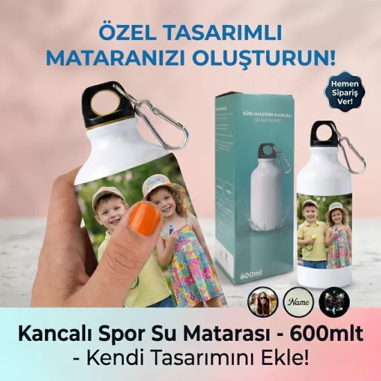 Kancalı Beyaz su matarası - 600mlt