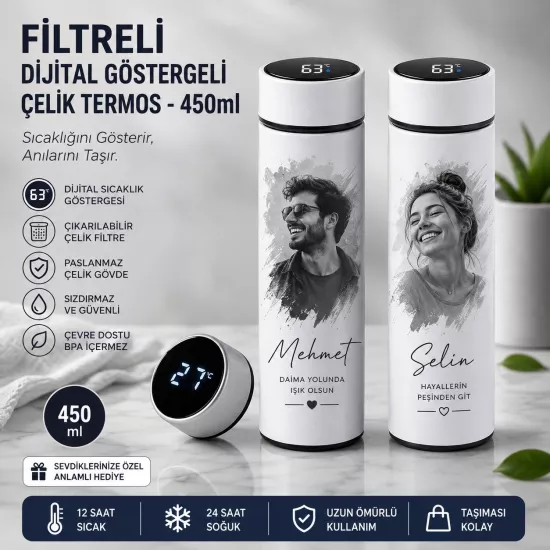 Dijital Göstergeli Çelik Termos - 450mlt