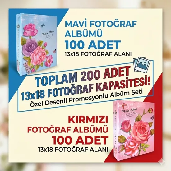 200’lük Renkli Desenli 13x18  Fotoğraf Albümü